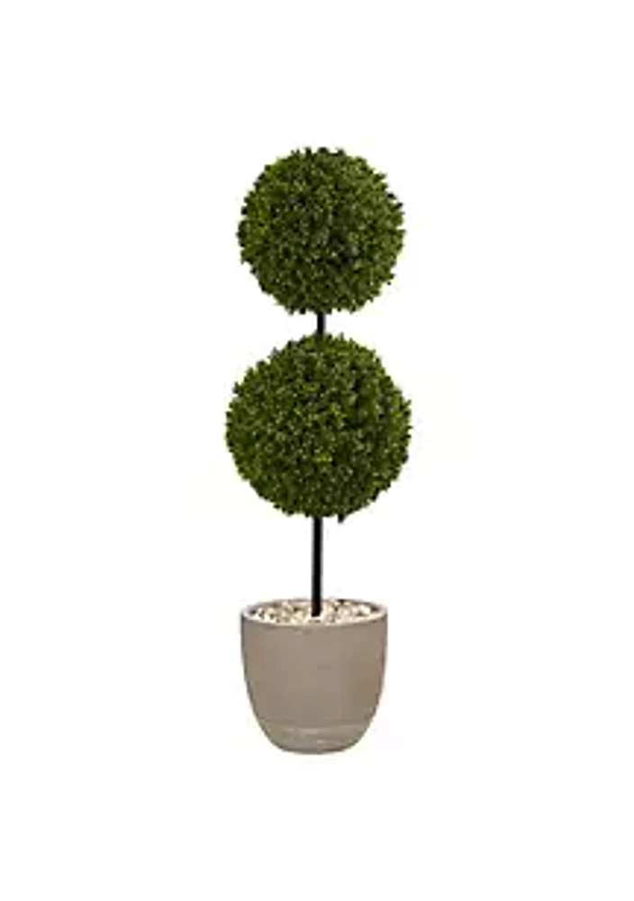 Nearly Natural 4-Foot Boxwood Double Ball Topiary Artificial Tree in Oval Planter UV Resistant (Indoor/Outdoor)