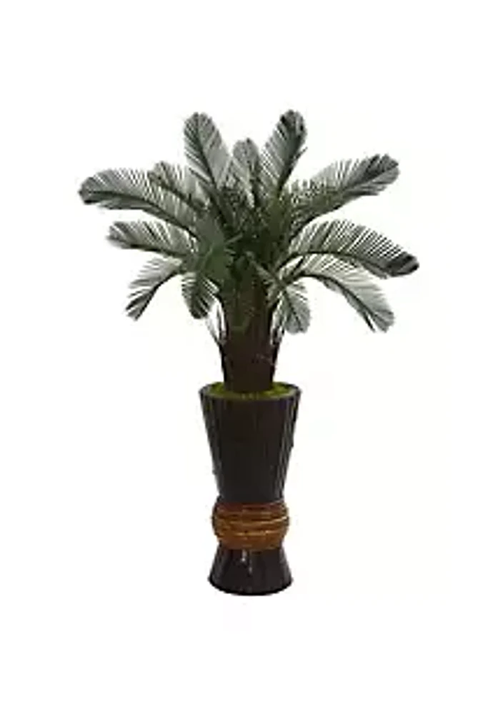 Nearly Natural 3.5-Foot Cycas Artificial Tree in Bamboo Planter UV Resistant (Indoor/Outdoor)