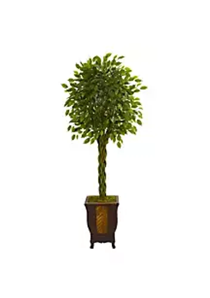 Nearly Natural 6-Foot Braided Ficus Artificial Tree in Decorative Planter