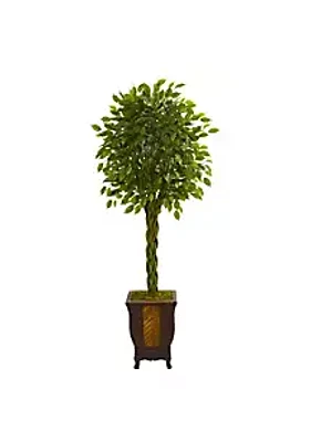 Nearly Natural 6-Foot Braided Ficus Artificial Tree in Decorative Planter