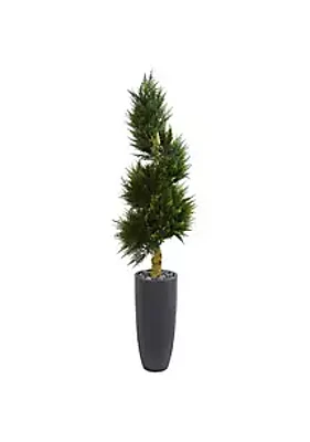 Nearly Natural 6-Foot Spiral Cypress Artificial Tree in Cylinder Planter UV Resistant (Indoor/Outdoor)