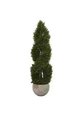 Nearly Natural 4-Foot Double Pond Cypress Spiral Artificial Tree in Sand Colored Planter UV Resistant (Indoor/Outdoor)