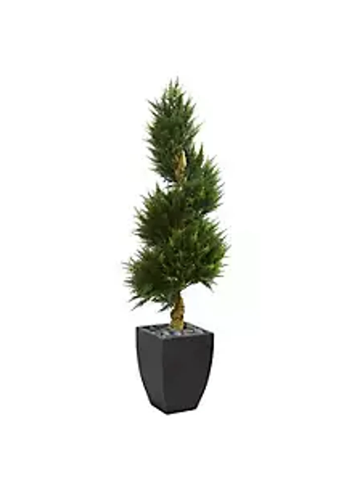 Nearly Natural 5.5-Foot Cypress Spiral Artificial Tree in Black Wash Planter UV Resistant (Indoor/Outdoor)