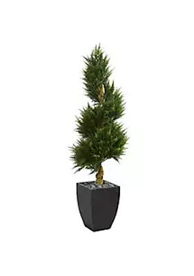 Nearly Natural 5.5-Foot Cypress Spiral Artificial Tree in Black Wash Planter UV Resistant (Indoor/Outdoor)