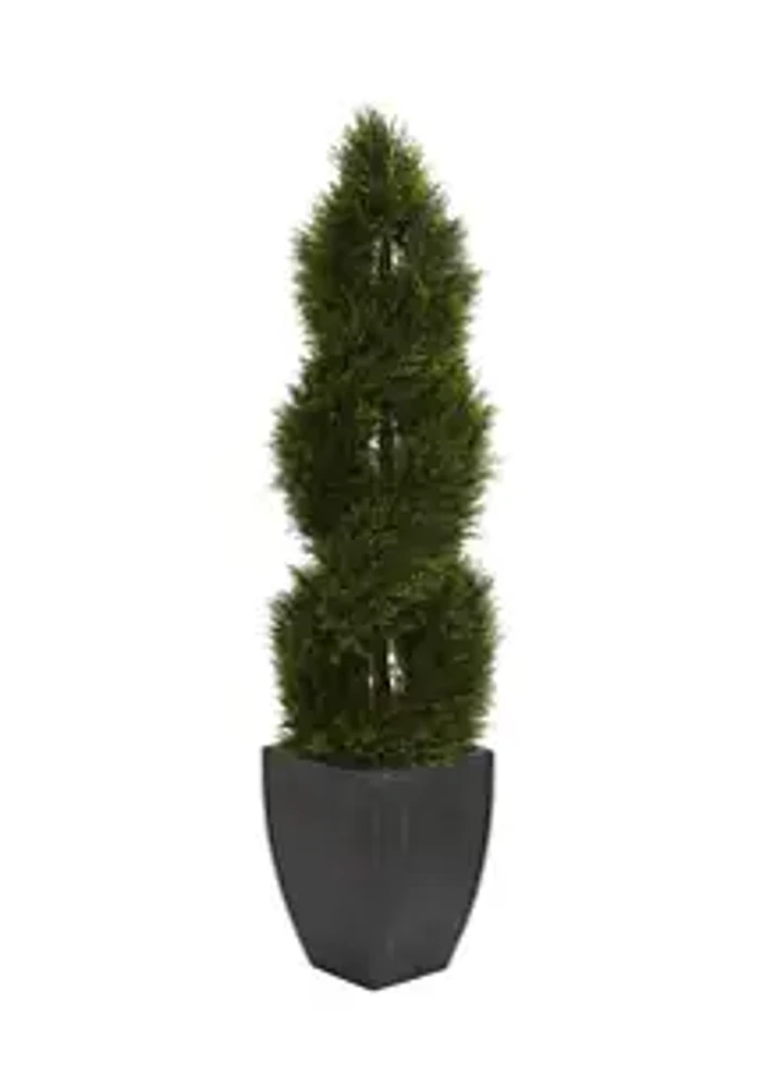 Nearly Natural 5 Double Pond Cypress Spiral Topiary Tree in Wash Planter  Indoor/Outdoor