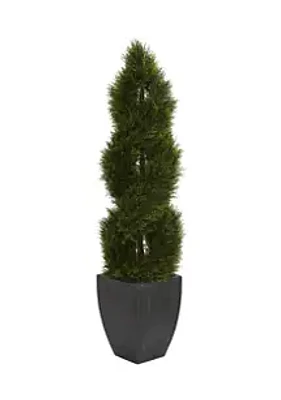 Nearly Natural 5 Double Pond Cypress Spiral Topiary Tree in Wash Planter  Indoor/Outdoor