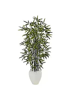 Nearly Natural 5-Foot Black Bamboo Artificial Tree in White Oval Planter