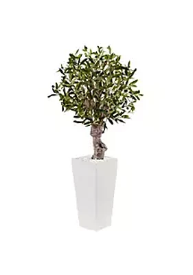 Nearly Natural 3.5-Foot Olive Artificial Tree in White Tower Planter