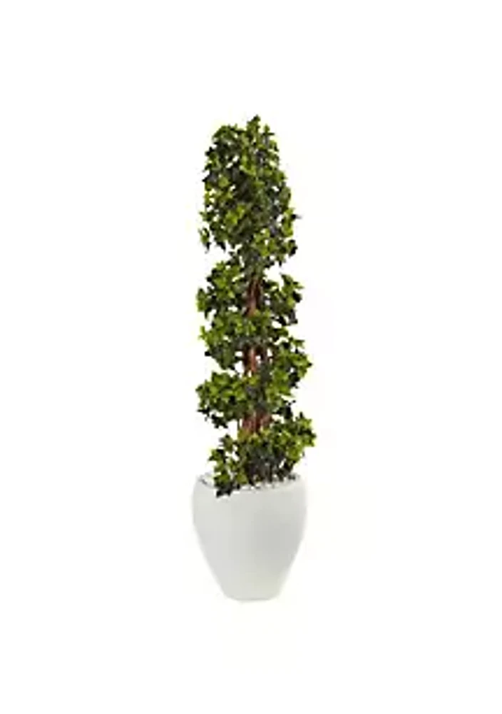 Nearly Natural 4-Foot English Ivy Topiary Artificial Tree in White Oval Planter, UV Resistant (Indoor/Outdoor)