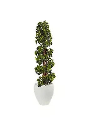Nearly Natural 4-Foot English Ivy Topiary Artificial Tree in White Oval Planter, UV Resistant (Indoor/Outdoor)