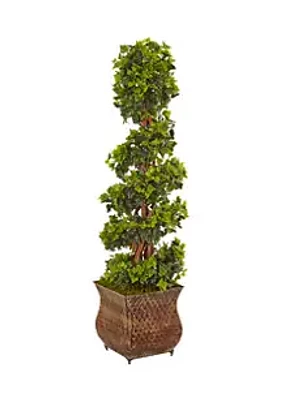 Nearly Natural English Ivy Spiral Tree in Metal Planter,  Indoor/Outdoor