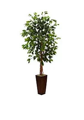 Nearly Natural Ficus Tree with Bamboo Planter