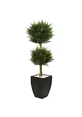 Nearly Natural 4.5-Foot Cypress Topiary with Black Planter, UV Resistant (Indoor/Outdoor)