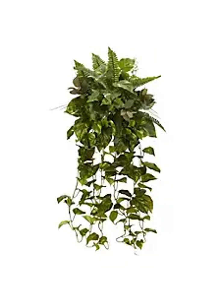 Nearly Natural 36-Inch Mixed Greens Hanging Artificial Plant (Set of 2)