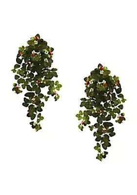 Nearly Natural 31-Inch Strawberry Hanging Bush with Berry (Set of 2)