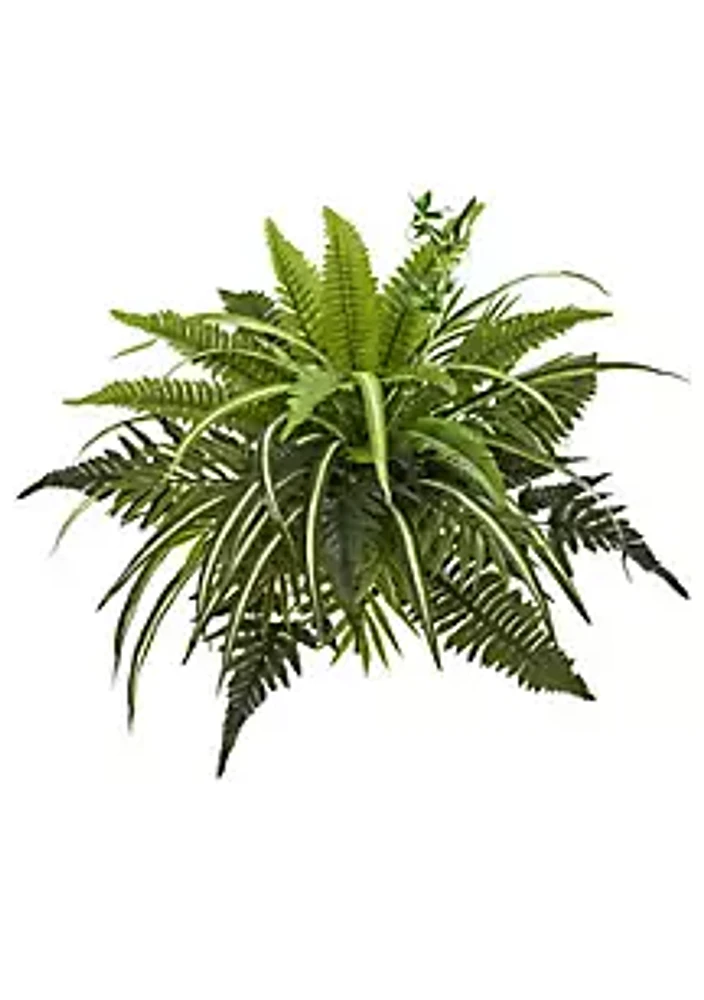 Nearly Natural 22-Inch Mixed Greens and Fern Artificial Bush Plant (Set of 3)
