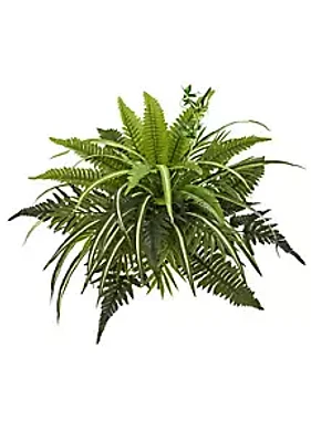Nearly Natural 22-Inch Mixed Greens and Fern Artificial Bush Plant (Set of 3)