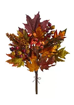 Nearly Natural 20 Inch Maple Leaf and Berries Artificial Flower Bouquet (Set of 3)