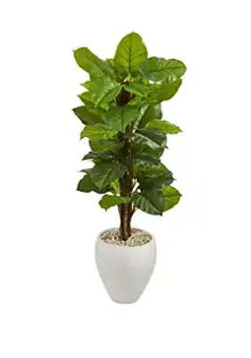 Nearly Natural 5 Inch Large Leaf Philodendron Artificial Plant in White Oval Planter (Real Touch)