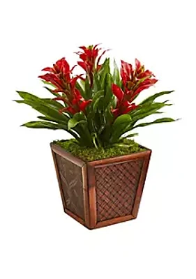 Nearly Natural Triple Bromeliad Artificial Plant in Decorative Planter