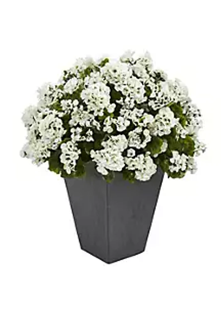 Nearly Natural Geranium Artificial Plant in Slate Planter UV Resistant (Indoor/Outdoor)