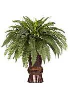 Nearly Natural Boston Fern Silk Plant with Bamboo Vase