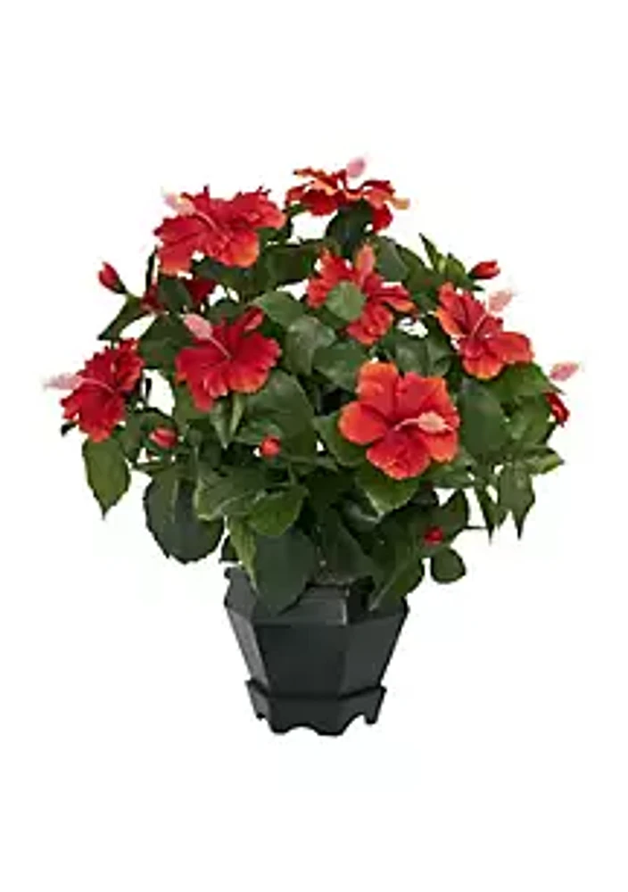 Nearly Natural Hibiscus with Black Hexagon Vase Silk Plant