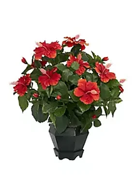 Nearly Natural Hibiscus with Black Hexagon Vase Silk Plant