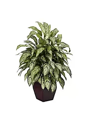 Nearly Natural Silver Queen with Decorative Planter Silk Plant