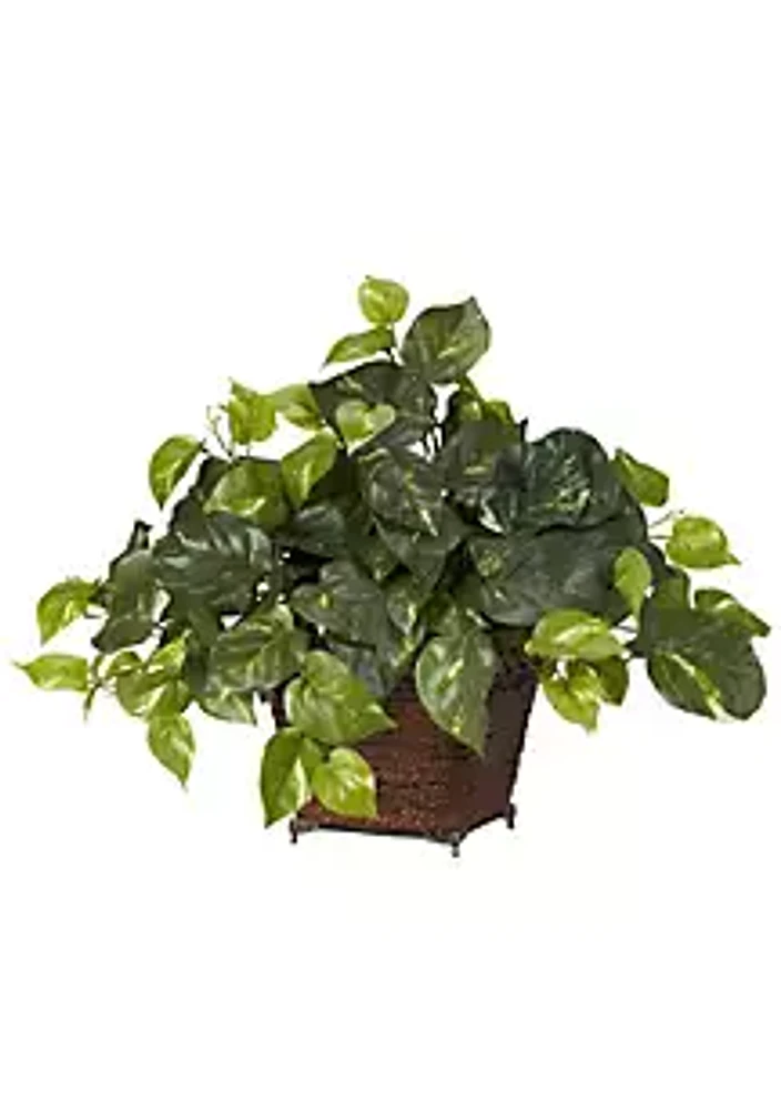 Nearly Natural Pothos with Coiled Rope Planter Silk Plant