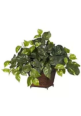 Nearly Natural Pothos with Coiled Rope Planter Silk Plant