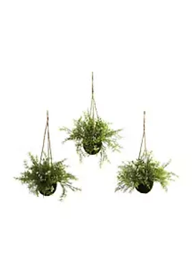 Nearly Natural Mini Ruscus, Sedum and Sperengeri Hanging Basket - Set of 3