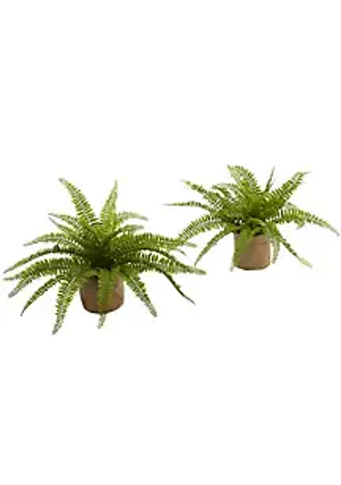 Nearly Natural Boston Fern with Burlap Planter (Set of 2)