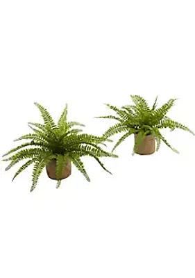 Nearly Natural Boston Fern with Burlap Planter (Set of 2)