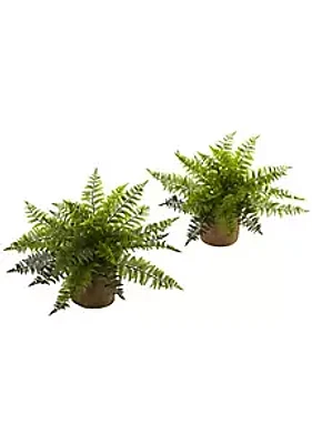 Nearly Natural 15-Inch Ruffle Fern Bush with Burlap Base (Set of 2)