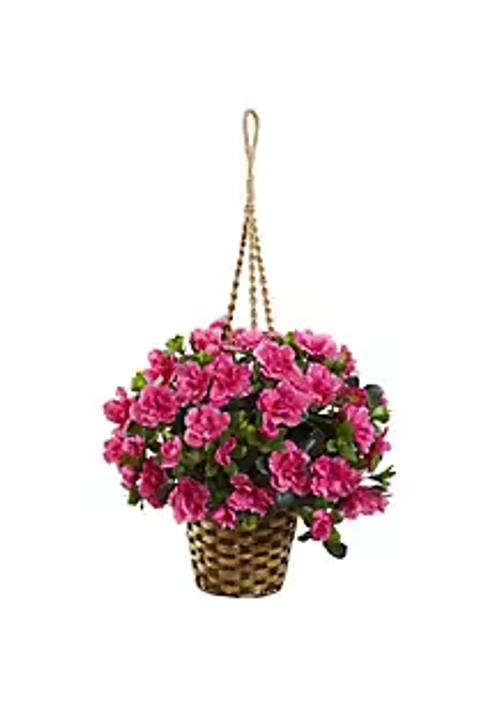 Nearly Natural Azalea Flowering Silk Hanging Basket