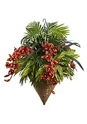 Nearly Natural Mixed Tropical and Cymbidium Hanging Basket