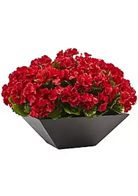 Nearly Natural 15-Inch Geranium with Black Planter UV Resistant (Indoor/Outdoor)