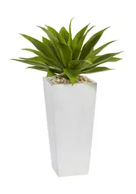 Nearly Natural Agave  Plant in White Planter