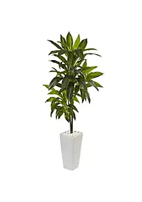 Nearly Natural 3-Foot Dracaena Artificial Plant in White Tower Planter