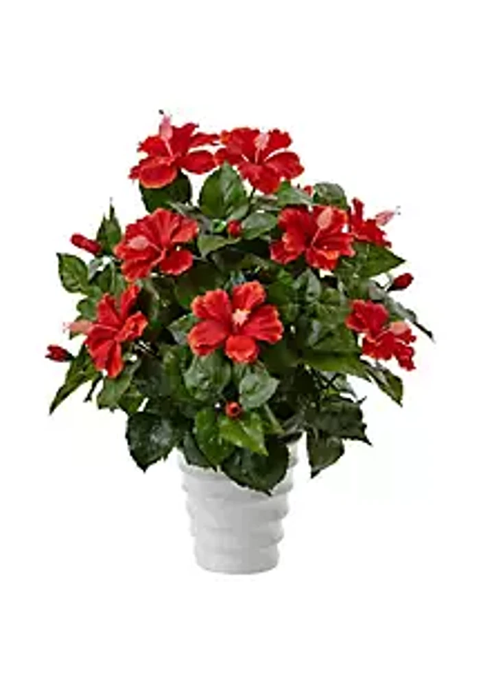 Nearly Natural Hibiscus Artificial Flowering Plant in Swirl Planter