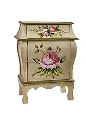 Nearly Natural Antique Nightstand with Floral Art