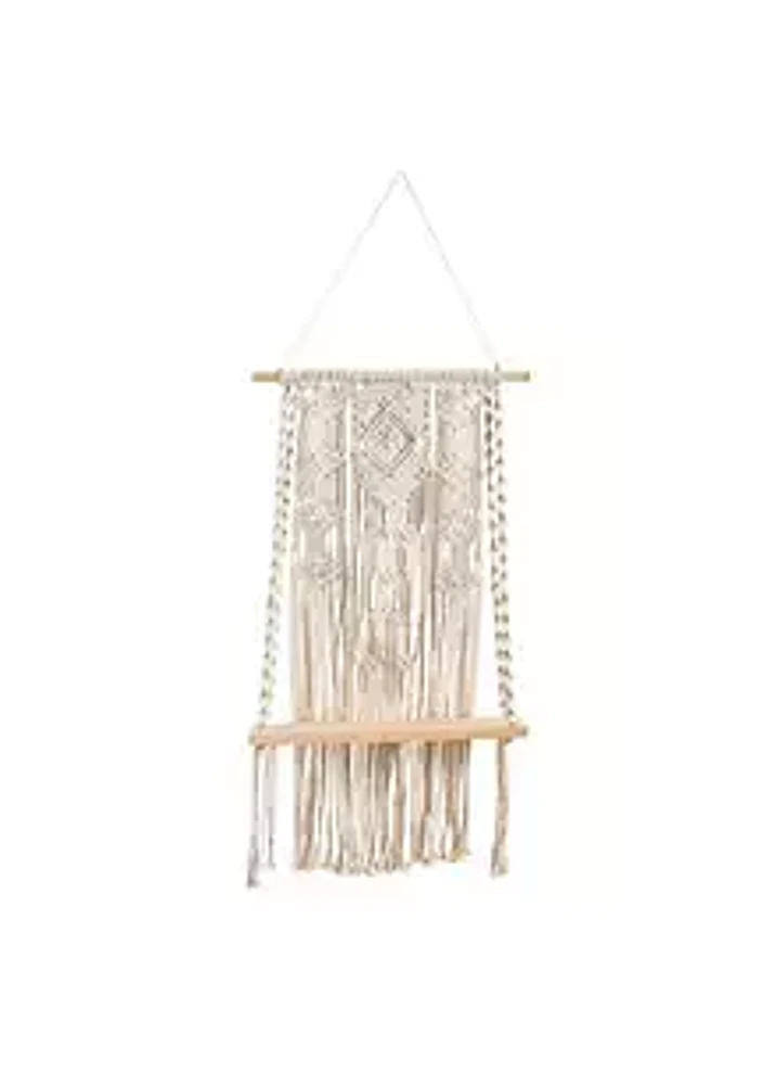 Nearly Natural 2.5-Foot x 1.5-Foot Hand Crafted Woven Macrame Wall Hanging with Wooden Shelf