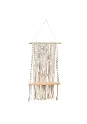 Nearly Natural 2.5-Foot x 1.5-Foot Hand Crafted Woven Macrame Wall Hanging with Wooden Shelf