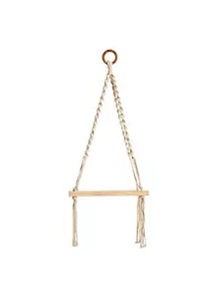 Nearly Natural 12-Inch x 22-Inch Hand Woven Macrame Wall Hanging with Wooden Shelf