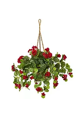 Nearly Natural 27-Inch Geranium Artificial Plant in Hanging Basket