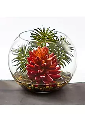 Nearly Natural Succulent Artificial Plant in Round Vase