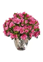 Nearly Natural Azalea Plant in Silver Planter