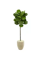 Nearly Natural 4-Foot Fiddle Leaf Artificial Tree in Sand Colored Planter