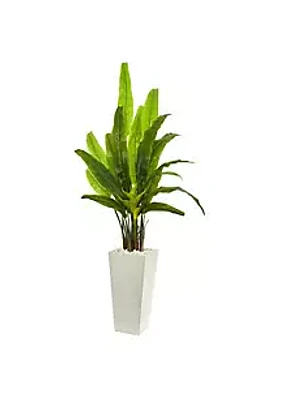 Nearly Natural 69-Inch Travelers Palm Artificial Tree in White Tower Planter